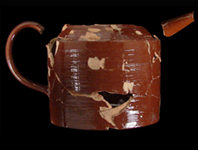 Mended Astbury-type engine-turned teapot from 18BC27- click image to see all thumbnails.