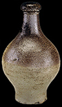 English brown salt glaze stoneware globular shaped bottle with iron oxide slip. Complete example shown on right from: http://collections.museumoflondon.org.uk/online/object/458925.html