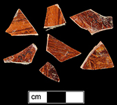 These agateware sherds are from an indeterminate hollow vessel from 18QU124-Queenstown Courthouse site.