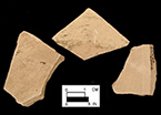 Probable yellow border ware of indeterminate vessel form. Glazed interior (top) and unglazed exterior (bottom) base and body sherds from 18CV83.