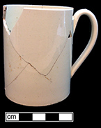 Creamware mug, undecorated. Rim diameter: 2.75”, Base diameter: 2.75”, Vessel height: 3.50”. Lot: 47F 343-19. 18BC50