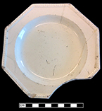 Creamware octagonal plate with molded rim. Rim diameter: 6.00”. Lot: 191-26. 18BC66.