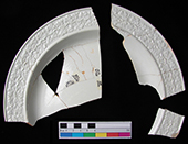 Rim sherds with molded decoration, vessel # 6163 (left) and 6162 (right)  from 18PR175 Oxon Hill. This pattern may represent early 19th-century creamware produced in Liverpool.  