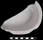 Oval baker with plain, unmolded rim. Vessel measures approximately 6.5” by 5” by 1” tall - collected at site of Neale & Co. and Wilson (active 1778-1816) by George Miller in 1986.