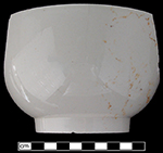 Common shape undecorated bowl, 4.5” rim diameter - collected at site of Neale & Co. and Wilson (active 1778-1816) by George Miller in 1986.