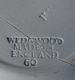 Jasperware ash tray with grapevine sprig molding - Stamped on reverse: Wedgwood/Made in England/60 - Private collection.