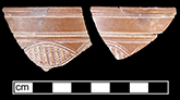 Bowl with incised decoration and rouletting used to form patterning within the ovals.   Rim diameter is 4.5”. 