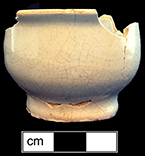 Tin glazed earthenware ointment pot. Rim diameter: 3.00”Base diameter:  1.80”; Vessel height:  1.75” - from 18QU124.