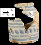 Blue banded galley pot (left) and close up of the base (right).