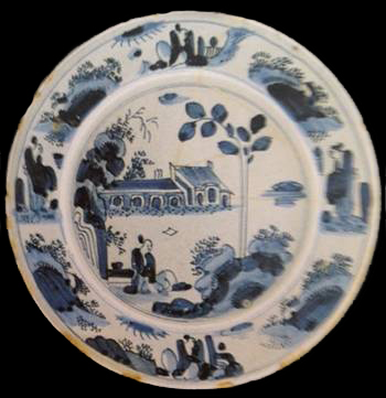 Plate with similar seated figure shown in Black (2001:15), dated c. 1710-1730. 
