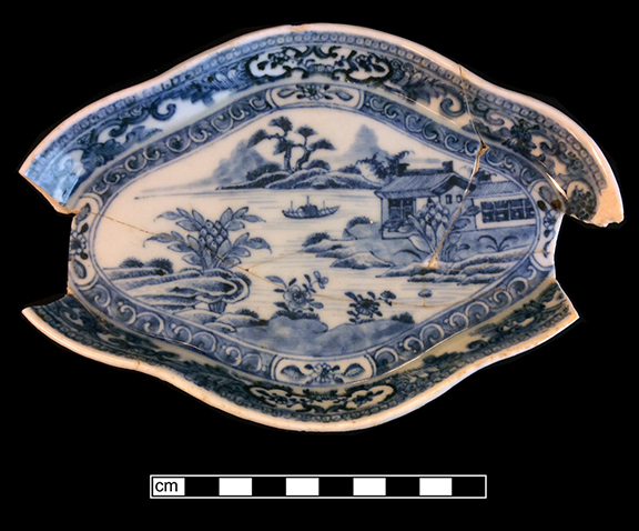 Chinese export porcelain painted underglaze relish dish. 7.75” x 5.00”; Lot: 1G3.474.2 - 18BC38