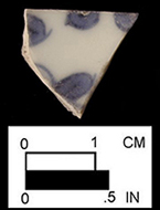 Early Chinese porcelain (17th century) body sherd (left) and close up of paste (right). Old Chapel Field, 18ST233 /246.