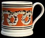 Porter mug with cable decoration. The turned, molded base is seldom seen on 18th-century examples. Porter mugs are approxiamately as tall as they are wide, made for a specific type of dark beer,. 4 inches in height - from a private collection.