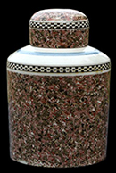 Tea canister with inlaid or surface agate and inlaid checkered rouletting. 5.5 inches in height - from a private collection.
