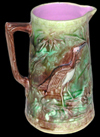 Victorian majolica pitcher with heron molded and painted on exterior - private collection.