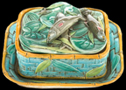 This sardine box displays the high relief, realistic molding and painting that was characteristic of high quality Victorian majolica, circa 1880 - private colleciton - click image to see larger view.