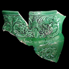 Green glazed majolica pitcher fragments-mended from 18BC79-340 - click image or link below to go to the introductory page for Victorian Majolica.