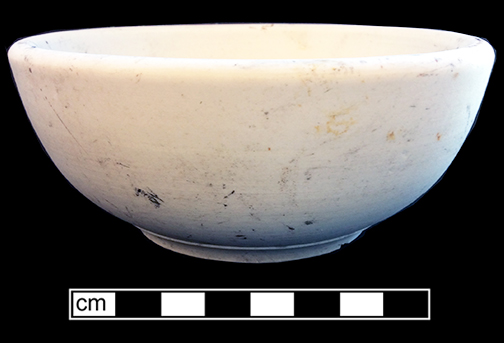 Handled cup. Unglazed bisque waster.Rim diameter:  5.5”; Vessel height: 2.25”; 10.3 mm thick.