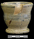 Grey bodied North Carolina Piedmont salt glazed stoneware jar with cobalt banding.