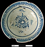 Underglaze painted china glaze common or Chinese shape punchbowl. Floral swag motif on exterior and floral motif on interior, 9.75” diameter, 4” tall - Owned by the Federal Reserve Bank of Richmond, Baltimore.