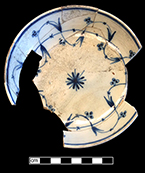 Pearlware saucer underglaze painted with floral pattern. 5.25“ rim diameter. Lot 187-17. 18BC66