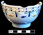 Pearlware painted underglaze  common shape cup. 4.15” rim diameter. 2.50” vessel height. Lot 186-14. 18BC66