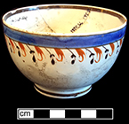 Pearlware painted underglaze  common shape cup. 3.5” rim diameter, 2.25” vessel height. Lot 186-17. 18BC66