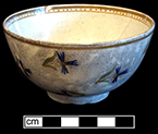Pearlware painted underglaze  common shape cup. 3.75” rim diameter,  2.25” vessel height. Lot 187-20. 18BC66.