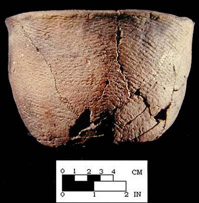 Keyser cord-marked vessel from the Keyser Farm site, 44PA1 - SI Cat.# 382986-Courtesy of the Smithsonian Institution, Museum of Natural History, Department of Anthropology.