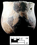 Keyser cord-marked vessel with notched rim from the Hughes site, 18MO1-SI Cat.# 401987-Courtesy of the Smithsonian Institution, Museum of Natural History, Department of Anthropology.