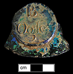 Wine bottle seal molded with name B Ogle, from 18PR135.