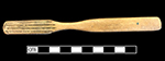 Bone handled toothbrush with gradual neck. Rounded square stock, handle has flat oval cross section; rounded base, with wire drawn bristle attachment. 1G.448.12 18BC38