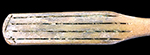 Bone handled toothbrush with gradual neck. Rounded square stock, handle has flat oval cross section; rounded base, with wire drawn bristle attachment. 1G.448.12 18BC38
