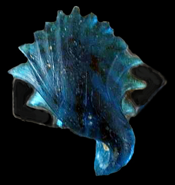 Blue prunt, probably from winged serpent of dragon flute glass.  Facon de Venise glass.  Similar example to right  made in the Netherlands between 1675 and 1700.  Similar examples found at St. Mary’s City in a number of 17th-century contexts and at Smith’s St. Leonard (18CV91), dated c. 1711-1754. Test Unit 51, Lot 179. 18CH821