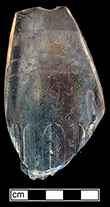 Tumbler (Packer’s Tumbler) of colorless soda lime glass. Three rows of fine vertical ridges near finish and fluted decoration near base. Rim diameter: 3.00”. Lot 355. 18BC27-F38