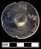 Colorless leaded stemmed glass with hexagonal fluted stem and unfinished pontil. Foot diameter: 2.5”. This vessel falls into Bickerton’s (1986:20) Facet Cut Stem category (1760-1810).   18BC33