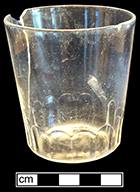 Colorless soda lime glass tumbler. Rim diameter: 2.62”; Base diameter: 2.0”; Vessel height: 2.88”. 18BC33