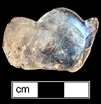 Colorless leaded cut glass hollow vessel (bowl?) with scalloped rim. Rim diameter:  5.00”. Lot: 14, Provenience: 1HA.671.105, Privy Stratum 4. 18BC38