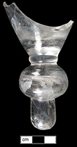 Colorless leaded stemmed glass with ball knop and trumpet shaped bowl. This shape dates this vessel to ca. 1700-1720.