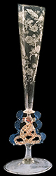 Blue prunt from winged serpent of dragon flute glass.  Facon de Venise glass.  Similar example to right  made in the Netherlands between 1675 and 1700.  Similar examples found at St. Mary’s City in a number of 17th-century contexts.