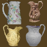 Thumbnail images of several different styles of relief molded pitchers.