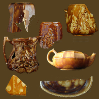 Thumbnail images of various rockingham glazed vessels.