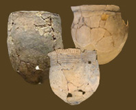 Three different mended prehistoric pots in MAC Lab collections.