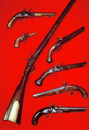 Seven American-made flintlock weapons.