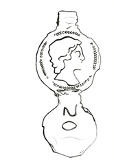 Figure 5 Scetch of a double faced lead cloth seal with the impression of a head on the top face.