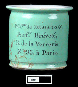 Green tin-glazed earthenware ointment pot from Paris.