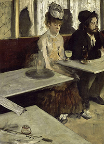 Painting by Edgar Degas of a man and woman in a bar drinking absinthe.