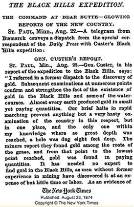 Figure 4 New paper text from the New York Times featuring the Black Hills Expedition of General Custer.