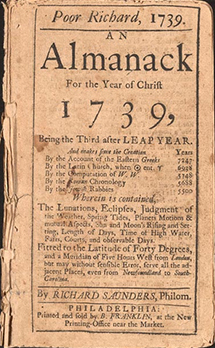 Opening page of the 1739 Poor Richard's Almanack.