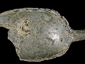 Figure 2 Close up view of spoon bowl showing incised hatch marks.